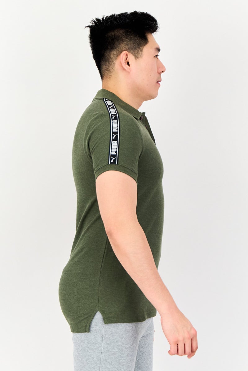 PUMA قميص بولو قصير الأكمام للرجال بتصميم نحيف، زيتوني - Image 3