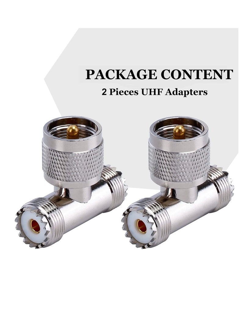 سونسر 2 عبوة من موصلات UHF ذكر إلى أنثى UHF Tee موصلات المحملة UHF، موصل نقطة الإنطلاق Pl259 Tee موصل pl259 محولات الكابلات المحورية SO239 الفاصل للكابل المحوري HT راديو هام هوائي CB  - Image 5