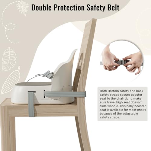 UBRAVOO Baby Booster Seats, Toddler Booster Seat for Dining Table with Adjustable Straps, Portable Compact Portable Baby Chair for Dining and Travel (Khaki) - Image 3