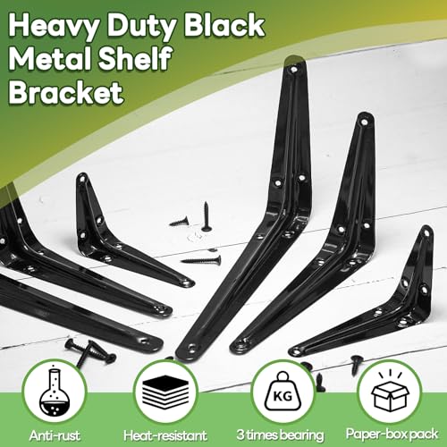 PHITUODA 24 Pack Black Iron 4 x 3 Inch Heavy Duty Wall Mount Shelf Brackets - Image 3