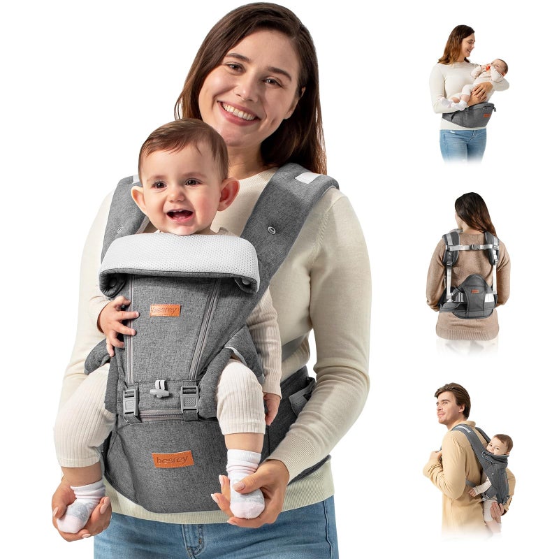besrey Baby Carrier with Hip Seat Newborn to Toddler, Summer Mesh Front Facing Infant Carrier, Baby Body Holder Chest with Back Support, Front Back Pack with Strap for Men Women Hiking Lumbar Support - Image 1