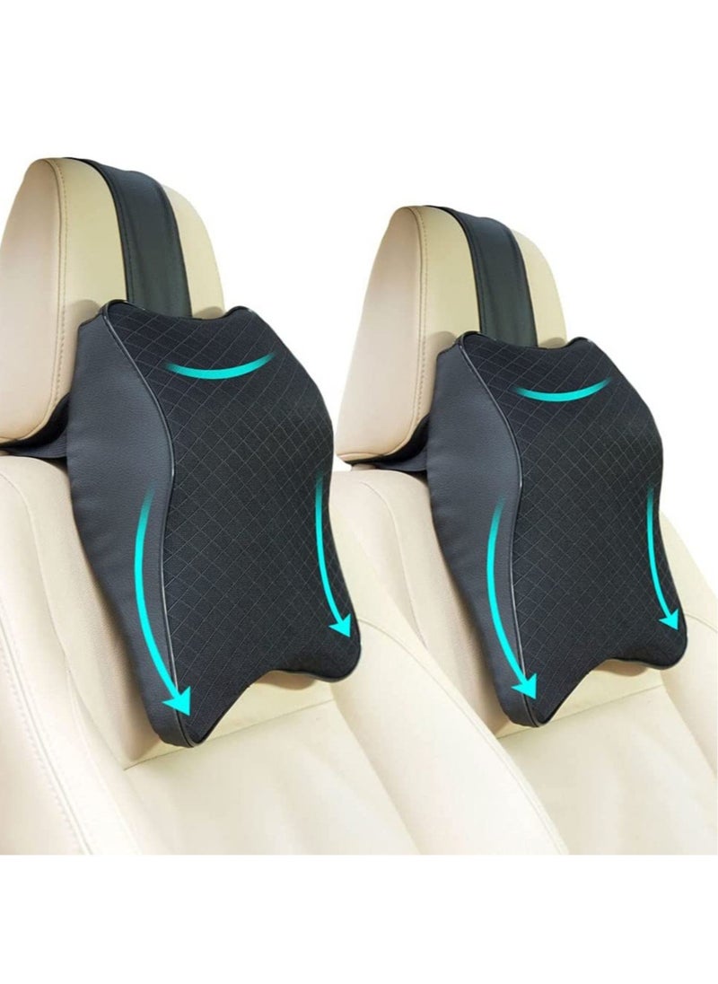 Arabest Car Seat Headrest Neck Pillow, 100% Memory Foam and Breathable Car Neck Rest Cushion, Ergonomic Design Car Headrest Pillow, Softness Car Neck Support Pillow for Neck Pain Relief (Black 2pcs)  - Image 1
