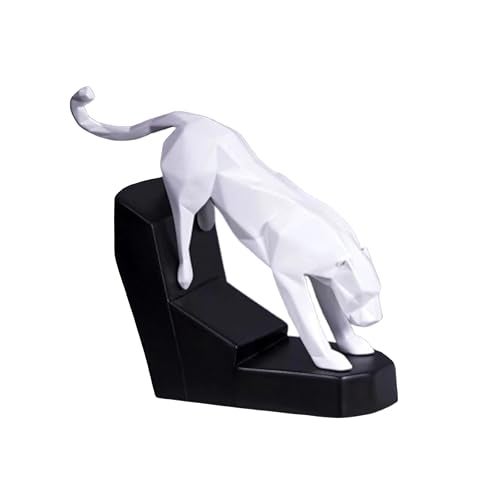 Artarium Resin Modern Geometric Leaping Jaguar Figurine Panther Geometrical Statue Leopard Modern Art Fengshui Figurine Home Interior Decor Showpiece (Leaping Jaguar White) - Image 1