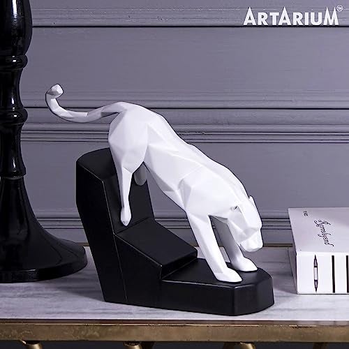 Artarium Resin Modern Geometric Leaping Jaguar Figurine Panther Geometrical Statue Leopard Modern Art Fengshui Figurine Home Interior Decor Showpiece (Leaping Jaguar White) - Image 2