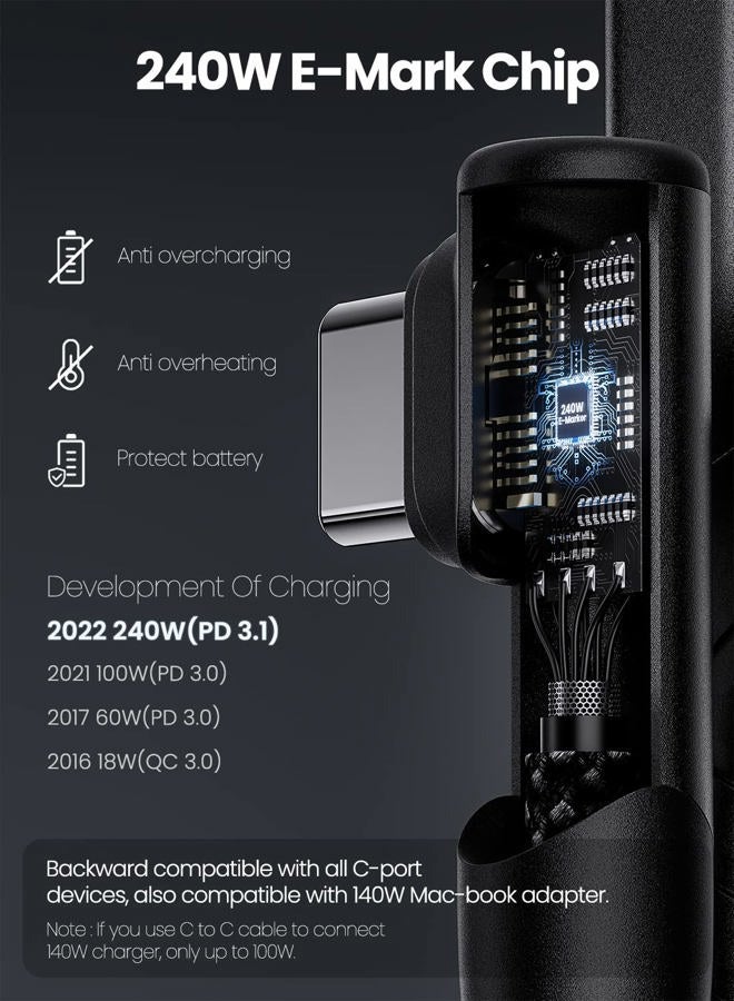 Fasgear 240W USB C to USB C Cable - 1 Pack 6ft PD 3.1 USB 2.0 Type C Cord 5A Fast Charging 90 Degree Braided Charger Compatible with Mac-Book Pro/Air,i-Pad Air 5,Sam-sung Note 20,USB-C Charger - Image 3