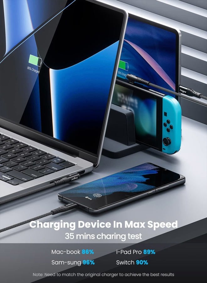 Fasgear 240W USB C to USB C Cable - 1 Pack 6ft PD 3.1 USB 2.0 Type C Cord 5A Fast Charging 90 Degree Braided Charger Compatible with Mac-Book Pro/Air,i-Pad Air 5,Sam-sung Note 20,USB-C Charger - Image 5