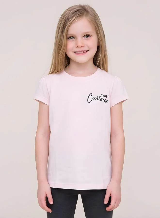 تايك تو Girls Light Pink Regular Graphic T-Shirt By Juniorloom