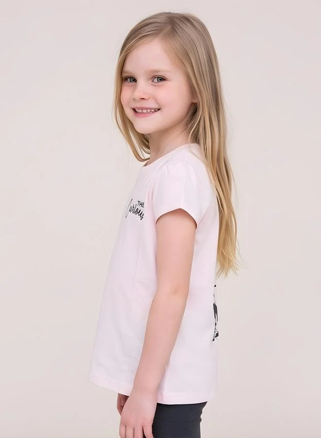 تايك تو Girls Light Pink Regular Graphic T-Shirt By Juniorloom