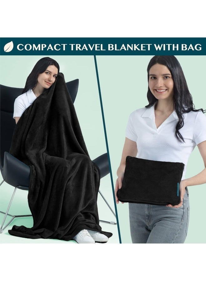 Travel Blanket Pillow, Soft Airplane Blanket Combo Set, Plane Blanket Compact Packable, Flight Essentials Car Pillow, Travelers Gifts Accessories, Luggage Backpack Strap, Black - Image 2
