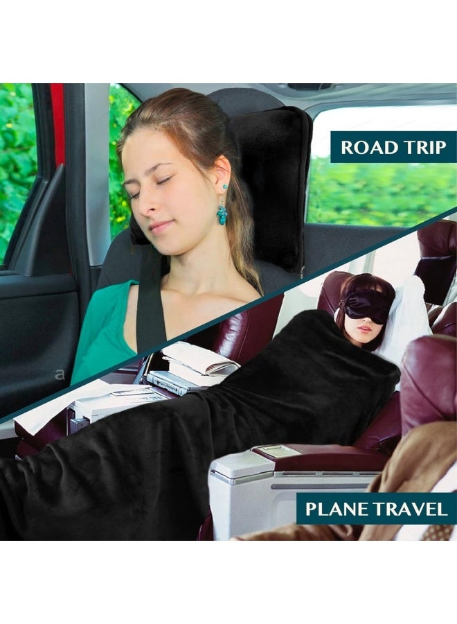 Travel Blanket Pillow, Soft Airplane Blanket Combo Set, Plane Blanket Compact Packable, Flight Essentials Car Pillow, Travelers Gifts Accessories, Luggage Backpack Strap, Black - Image 5