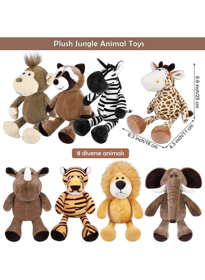 Elcoho 8 Pieces Safari Stuffed Animals Plush Jungle Animal Toys 9.8 Inch Zoo Stuffed Animals Set Cute Plush Toys For Animal Themed Parties Teacher Student Award - Image 3