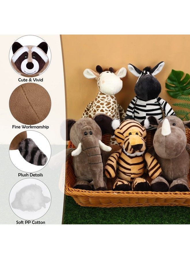 Elcoho 8 Pieces Safari Stuffed Animals Plush Jungle Animal Toys 9.8 Inch Zoo Stuffed Animals Set Cute Plush Toys For Animal Themed Parties Teacher Student Award - Image 4