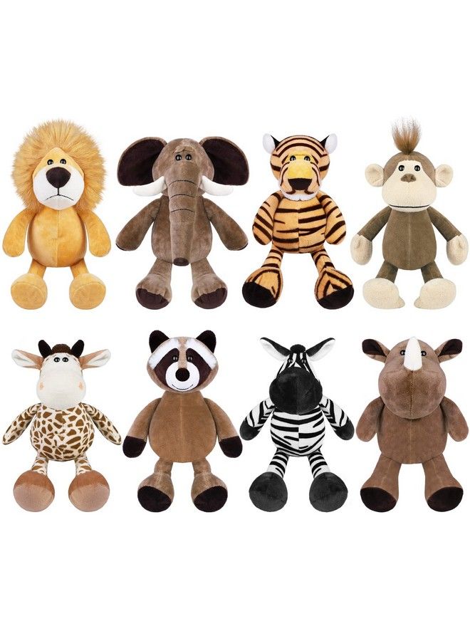 Elcoho 8 Pieces Safari Stuffed Animals Plush Jungle Animal Toys 9.8 Inch Zoo Stuffed Animals Set Cute Plush Toys For Animal Themed Parties Teacher Student Award - Image 2