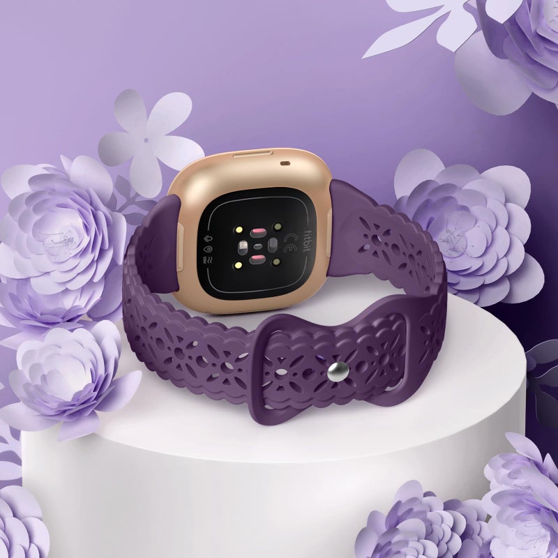 Dirrelo 4 pack Lace Silicone Band Compatible for Fitbit Sense Bands/Fitbit Versa 3 Bands/Fitbit Versa 4 Bands/Fitbit Sense 2 Bands Women,Soft Thin Hollow-out Sport Watch Strap Replacement Wristband - Image 2