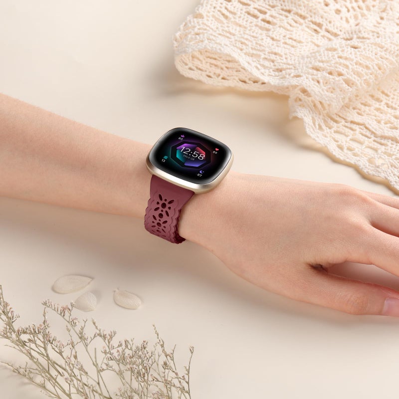 Dirrelo 4 pack Lace Silicone Band Compatible for Fitbit Sense Bands/Fitbit Versa 3 Bands/Fitbit Versa 4 Bands/Fitbit Sense 2 Bands Women,Soft Thin Hollow-out Sport Watch Strap Replacement Wristband - Image 5