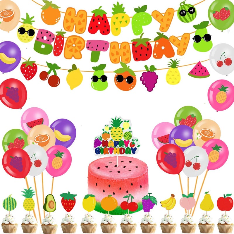 Finypa Cute Sensory Fruit Birthday Decorations 1st Fruit Theme Party Supplies Cake Cupcake Toppers Fruit Theme Happy Birthday Banner Balloons for Boys and Girls Party Birthday Baby Shower Supplies Decor - Image 5