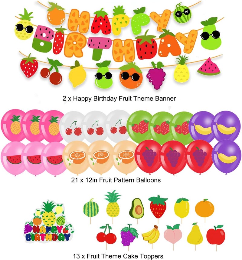Finypa Cute Sensory Fruit Birthday Decorations 1st Fruit Theme Party Supplies Cake Cupcake Toppers Fruit Theme Happy Birthday Banner Balloons for Boys and Girls Party Birthday Baby Shower Supplies Decor - Image 2