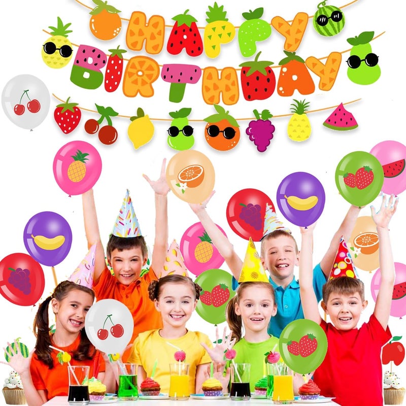 Finypa Cute Sensory Fruit Birthday Decorations 1st Fruit Theme Party Supplies Cake Cupcake Toppers Fruit Theme Happy Birthday Banner Balloons for Boys and Girls Party Birthday Baby Shower Supplies Decor - Image 4