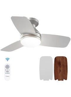 Arabest 30 Inch Low Profile Silver Ceiling Fan with Remote Control and Dimmable Light - Reversible, Quiet Operation - Indoor/Outdoor Use - Bedroom Flush Mount Fan  - Image 1