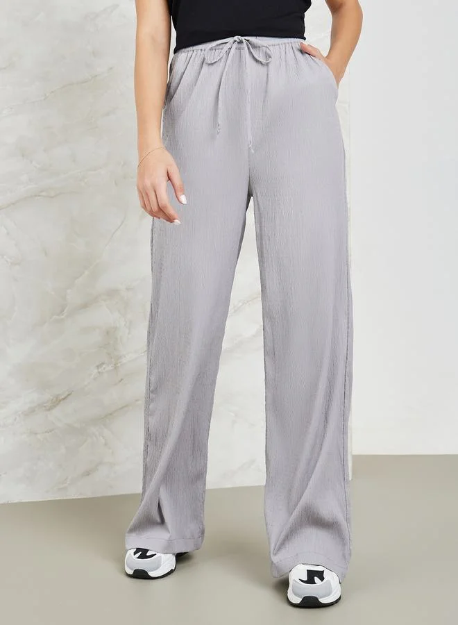 Styli Textured Wide Leg Pants with Side Pocket