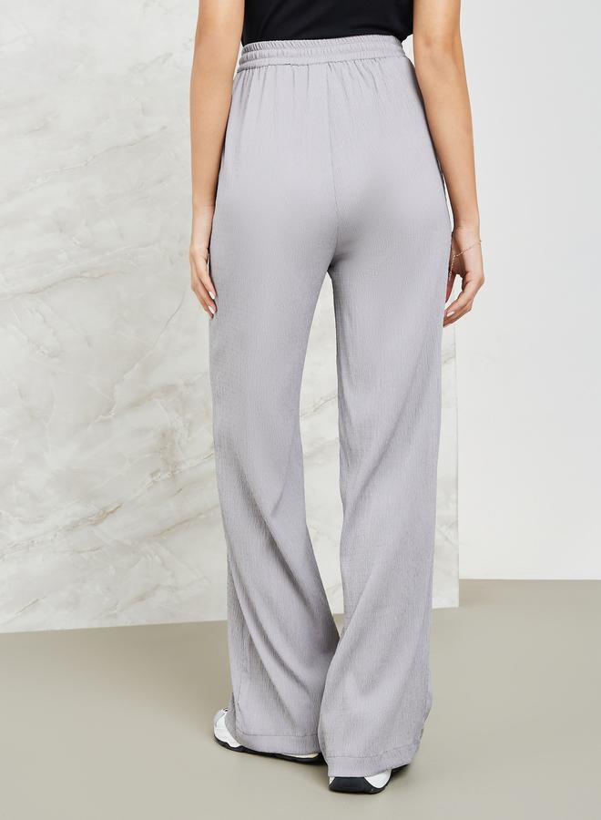 Styli Textured Wide Leg Pants with Side Pocket - Image 4