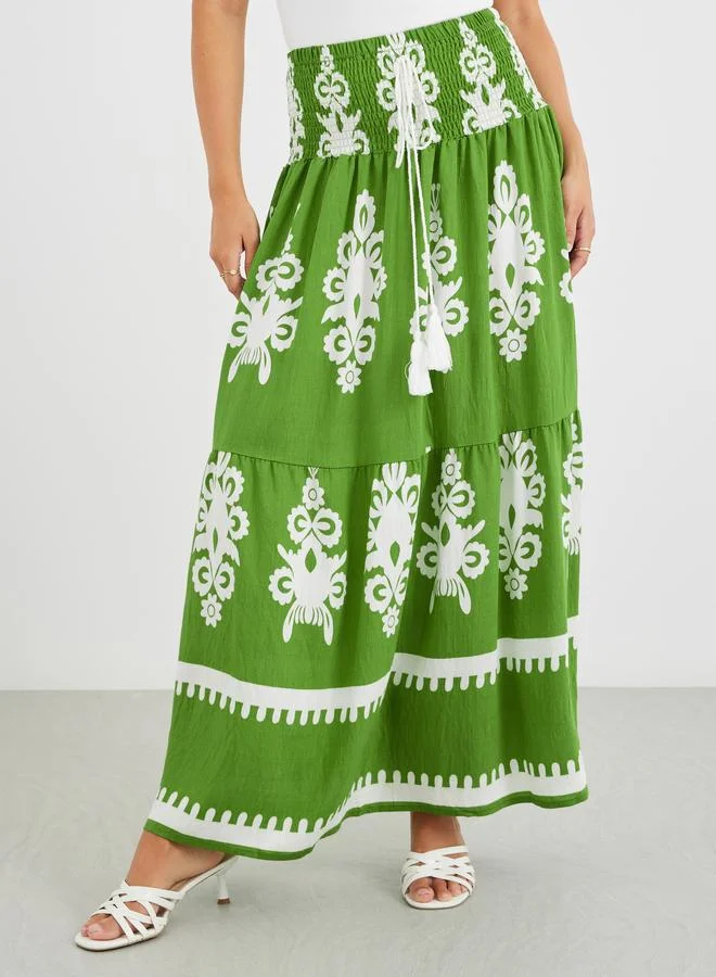Styli Styli All-Over Printed A-Line Maxi Skirt