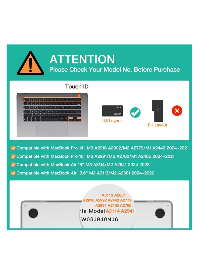 Generic Silicone Keyboard Skin Compatible for MacBook Air 15 M2 A2941/M3 A3114/M4 A3241,MacBook Air 13.6 inch M2 A2681/M3 A3113/M4 A3240,  MacBook Pro 14/16 inch M4 M3 M2 / M1 Pro/Max Chip A3112/A3185/A3401  - Image 5