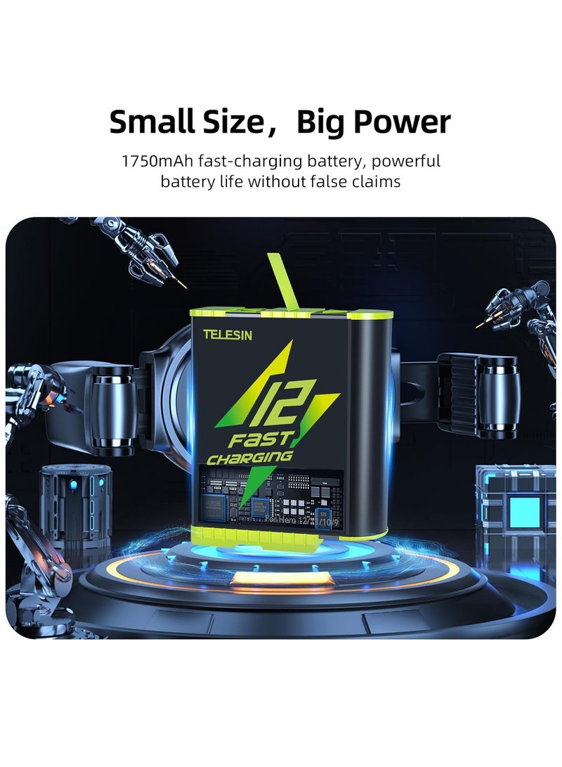 Portable 2-Channel Fast Battery Charger for GoPro Hero 12, 11, 10, 9 with USB-C 2A Charging and TF Card Storage - Black Battery Charger Kit - Image 3