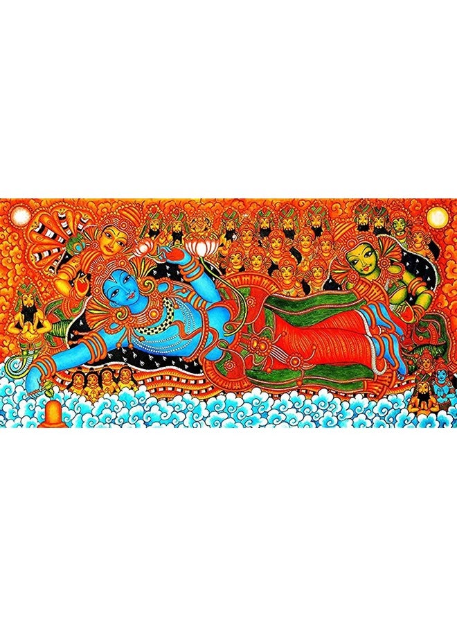 Paper Plane Design - PAPER PLANE DESIGN Rectangular Jai Sri Krishna - Vishnu Avatar - Traditional Kerala Mural Paintings (Canvas, 64 cm X 0.2 cm X 130 cm) - Image 1
