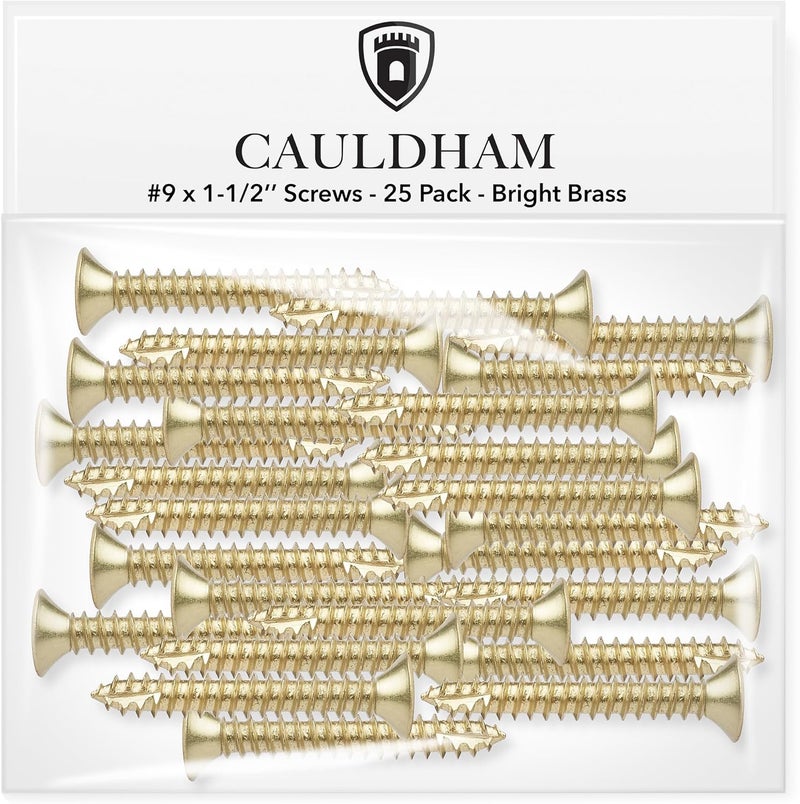 CAULDHAM Store Bright Brass Wood Screws #9 x 1-1/2 Inch for Door Hinges - 25 Pack - Image 2