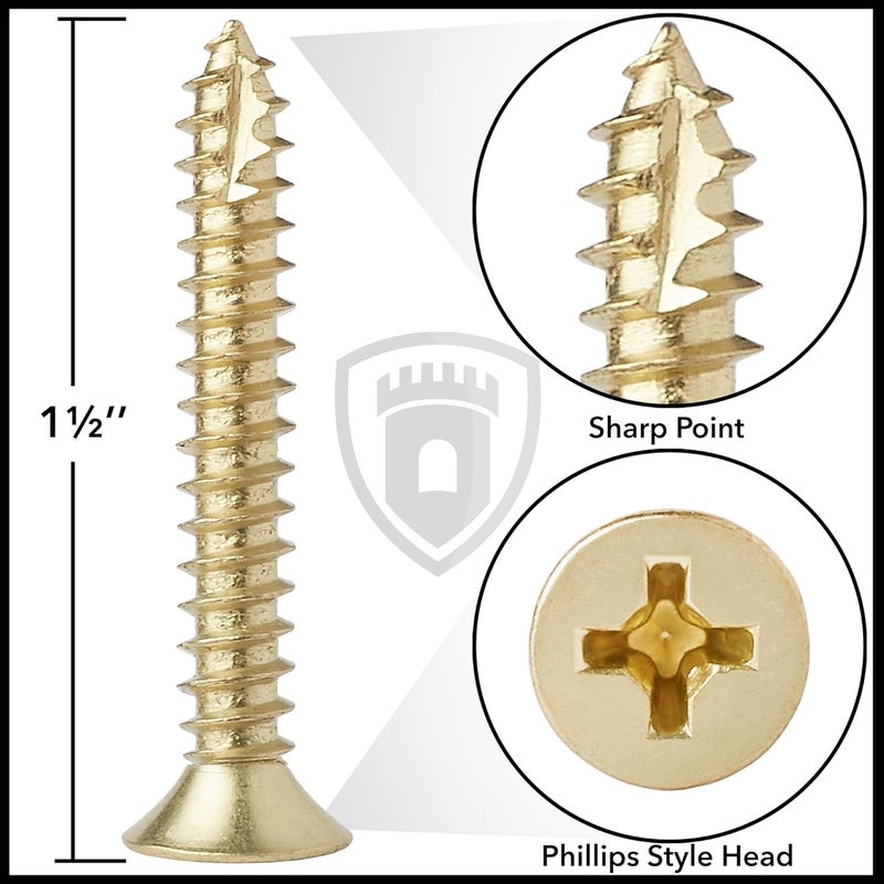 CAULDHAM Store Bright Brass Wood Screws #9 x 1-1/2 Inch for Door Hinges - 25 Pack - Image 4