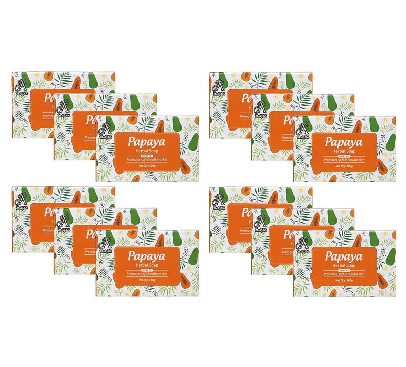 7TH AJMA Herbal Papaya Soap Natural Body Tan Removal Radiant Skin Soap Exfoliates Dead Skin for Glowing Complexion 100g Pack of 12 - Image 1