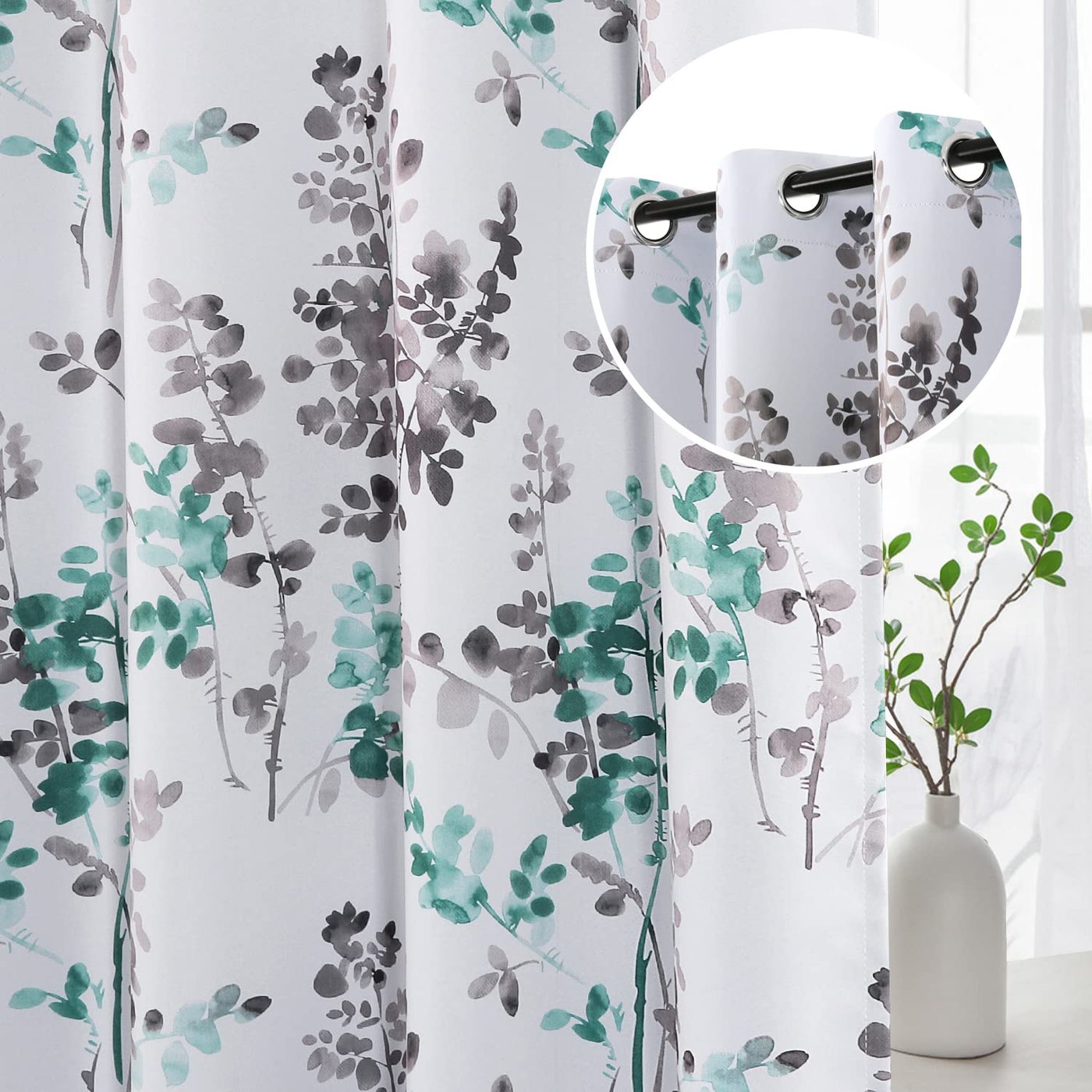 H.VERSAILTEX HVERSAILTEX Blackout Curtains 84 Inch Length 2 Panels Set Thermal Insulated Floral Curtains  Drapes Room Darkening Grommet Curtains for Living RoomW52 x L84 Inch Grey and Turquoise