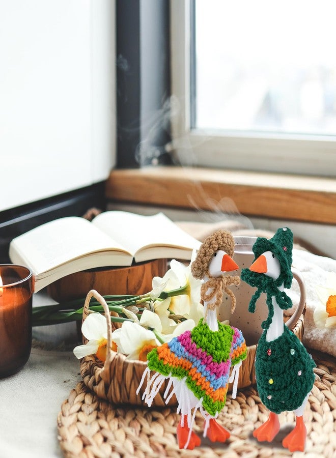 CAMDUCK 8 Set 7 Inch Mini Desk Goose Knitted Outfits Seasonal Desk Goose Clothes Mini Knitting Hats Sweater Headwear Desktop Goose Holiday Outfits for Magnetic Duck Statue Key Holder Decor - Image 4