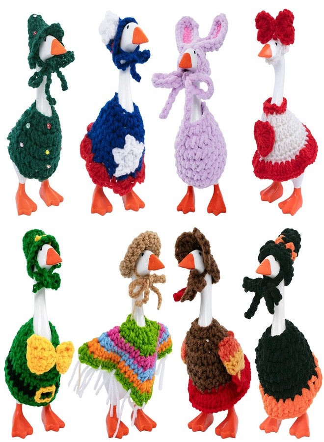 CAMDUCK 8 Set 7 Inch Mini Desk Goose Knitted Outfits Seasonal Desk Goose Clothes Mini Knitting Hats Sweater Headwear Desktop Goose Holiday Outfits for Magnetic Duck Statue Key Holder Decor - Image 1