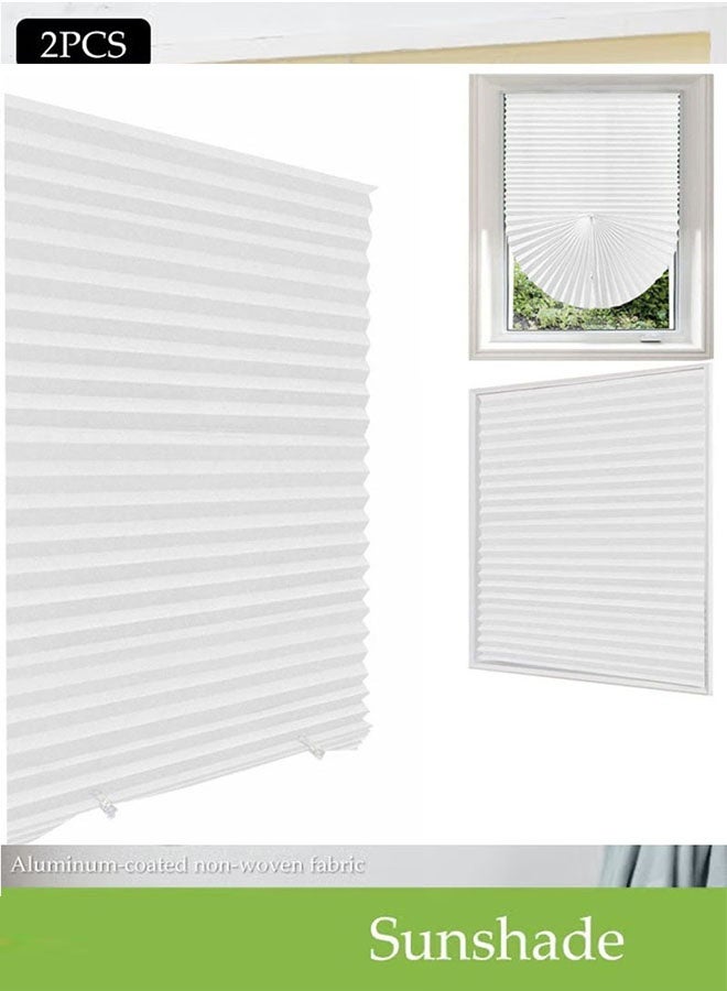 2 pieces of easy-to-install pleated curtains, can be cleaned and trimmed, self-adhesive heat-insulating curtains, suitable for bedrooms, bathrooms, living rooms, balconies and dining rooms-white - Image 1
