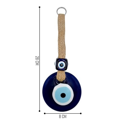 LINENSUTRA Handmade X-Large Turkish Evil Eye Blue Glass with Square Bead Hanging for Good Luck Prosperity Decoration for Home Office Garden|8cm in Diameter. (1BSQ8-2209) - Image 4