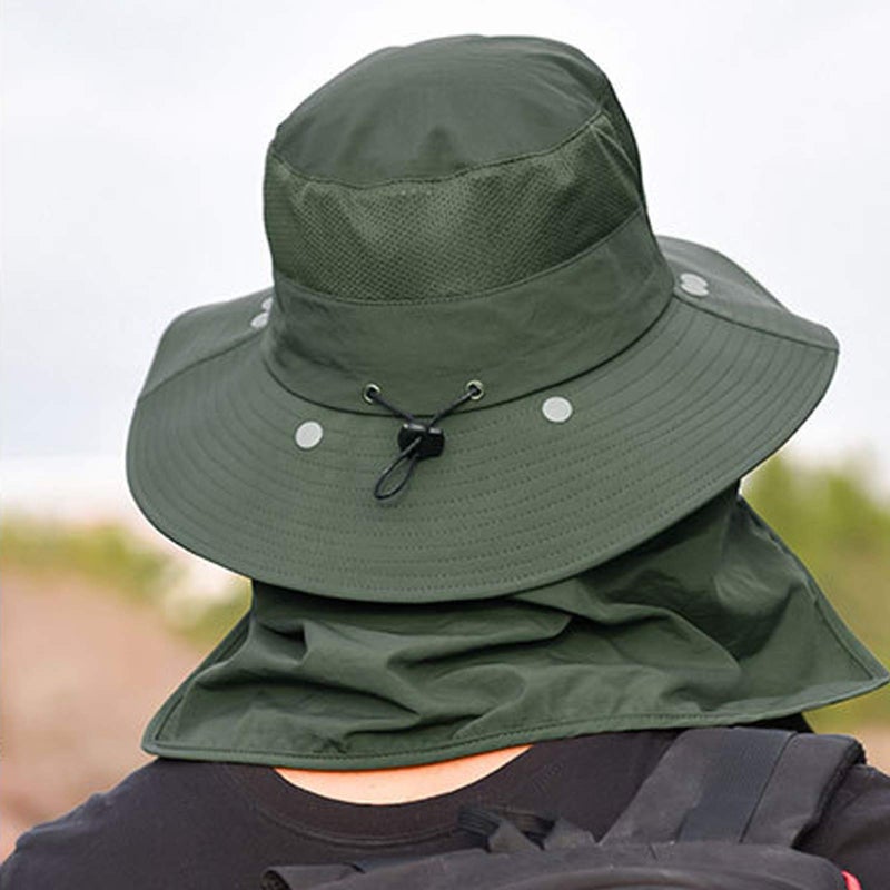 Outrip Fishing Hat for Men & Women, Outdoor UV Sun Protection Wide Brim Hat with Face Cover & Neck Flap Army Green - Image 3