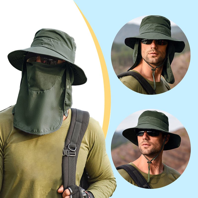 Outrip Fishing Hat for Men & Women, Outdoor UV Sun Protection Wide Brim Hat with Face Cover & Neck Flap Army Green - Image 5