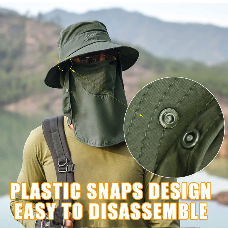 Outrip Fishing Hat for Men & Women, Outdoor UV Sun Protection Wide Brim Hat with Face Cover & Neck Flap Army Green - Image 2