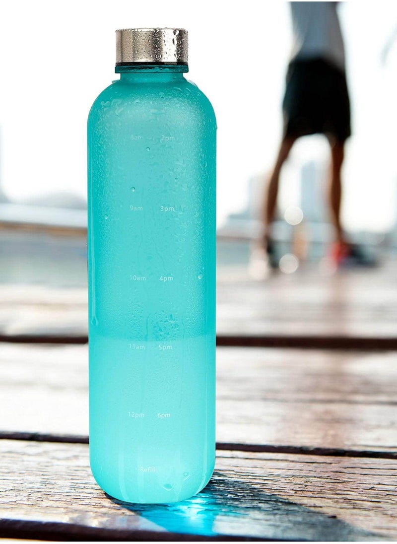 TYCOM Drinking Water Bottle With Time Marker - 1L Leak-Proof, BPA Free, Motivational Reusable 32oz Water Bottles With Times To Drink - Ideal For Fitness, Sports, Travel, Gym, & Outdoor (Blue)  - Image 1