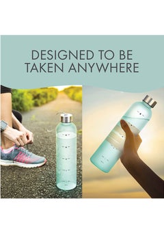TYCOM Drinking Water Bottle With Time Marker - 1L Leak-Proof, BPA Free, Motivational Reusable 32oz Water Bottles With Times To Drink - Ideal For Fitness, Sports, Travel, Gym, & Outdoor (Blue)  - Image 2