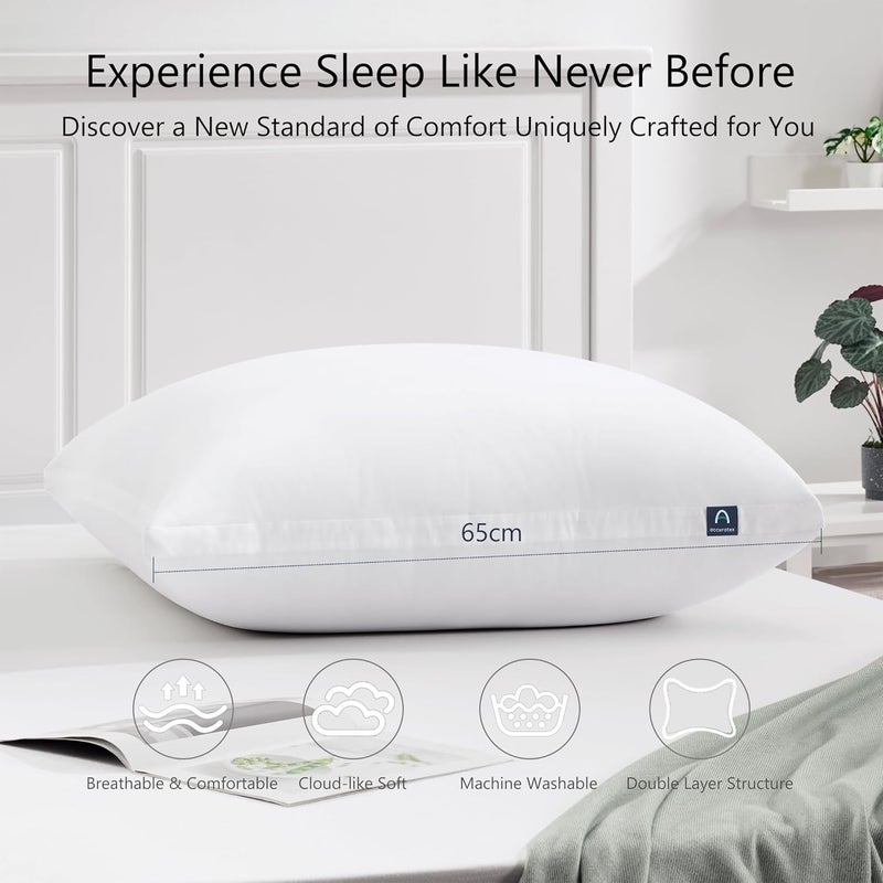 ACCURATEX Hybrid Crushed Memory Foam Pillow 60 x 60 cm, Set of 2, Cushions with Removable Cotton Cover and Microfibre Filling (Height Adjustable), Neck Pillow for Side and Back Sleepers, Washable | Hybrid memory foam & microfibre padding, comfortable cushion with adjustable height, removable cotton cover, breathable - Image 5