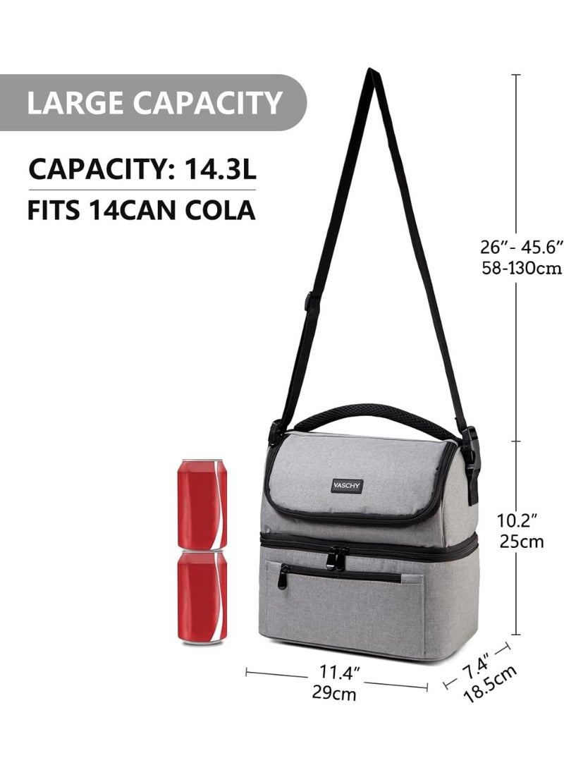 VASCHY Lunch Bag, Insulated Lunch Box Leak-proof Cooler Bag in Dual Compartment Lunch Tote for Men, Women, 14 Cans (Gray) - Image 2