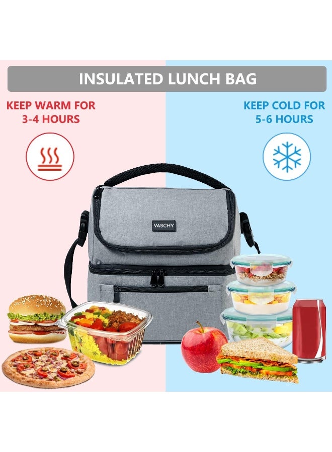 VASCHY Lunch Bag, Insulated Lunch Box Leak-proof Cooler Bag in Dual Compartment Lunch Tote for Men, Women, 14 Cans (Gray) - Image 4
