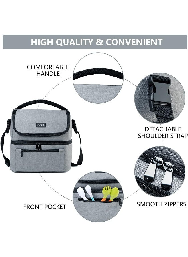 VASCHY Lunch Bag, Insulated Lunch Box Leak-proof Cooler Bag in Dual Compartment Lunch Tote for Men, Women, 14 Cans (Gray) - Image 3