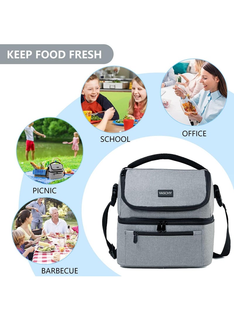 VASCHY Lunch Bag, Insulated Lunch Box Leak-proof Cooler Bag in Dual Compartment Lunch Tote for Men, Women, 14 Cans (Gray) - Image 5
