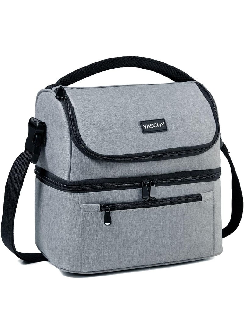 VASCHY Lunch Bag, Insulated Lunch Box Leak-proof Cooler Bag in Dual Compartment Lunch Tote for Men, Women, 14 Cans (Gray) - Image 1