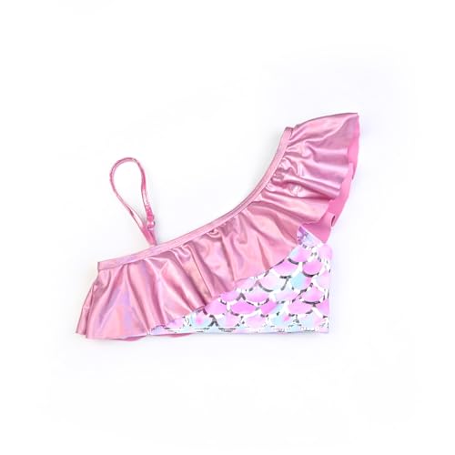 CHILDRENSTAR Toddler Girls 2 Piece Bathing Suit Shiny Metallic Ruffles Pink Mermaid Swimsuits Kids Bikini Set,3t 4t - Image 3
