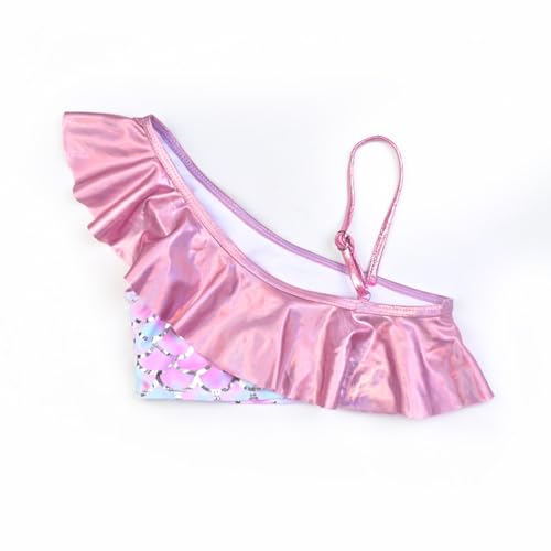 CHILDRENSTAR Toddler Girls 2 Piece Bathing Suit Shiny Metallic Ruffles Pink Mermaid Swimsuits Kids Bikini Set,3t 4t - Image 4